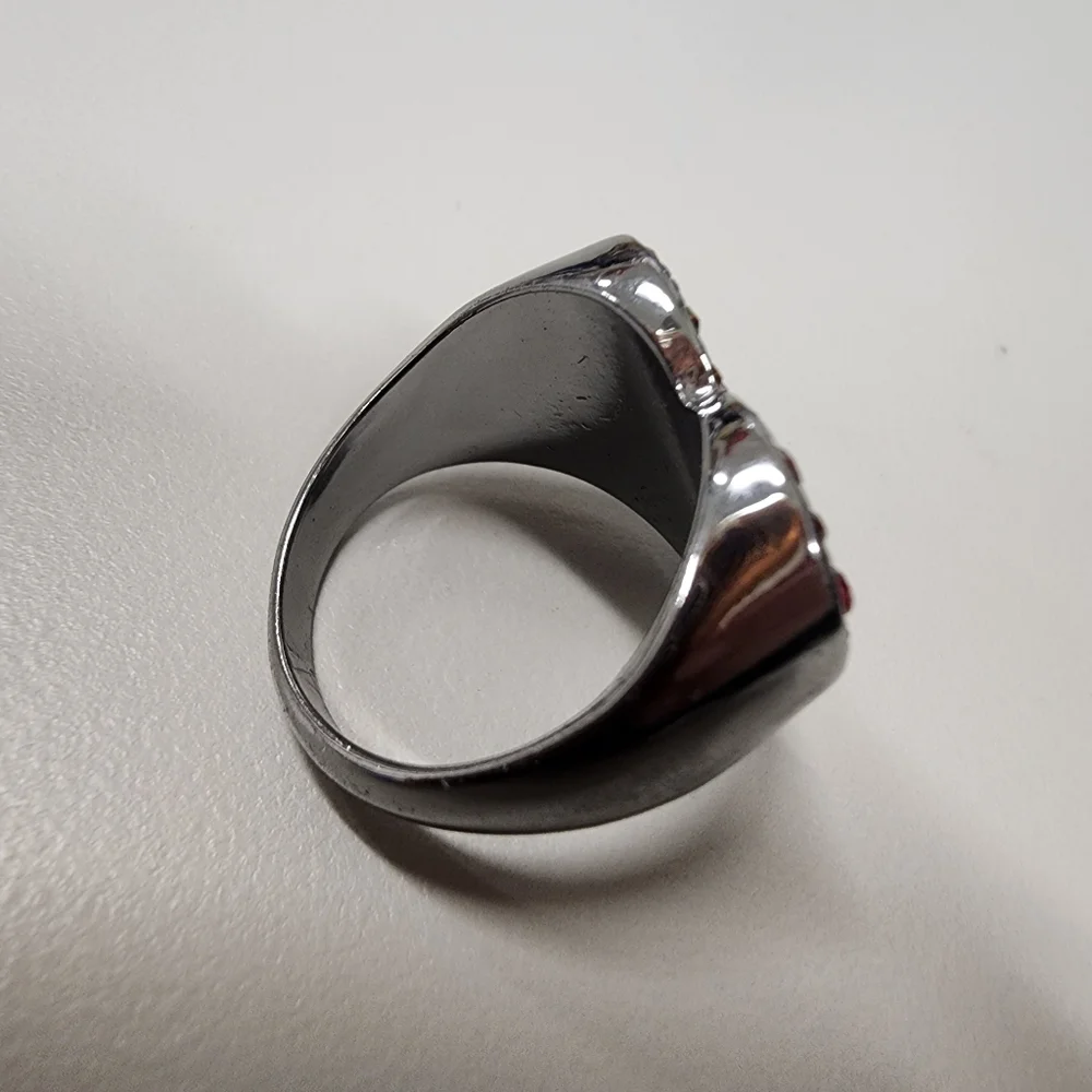 Sz 8 Simply Vera Wang Rainbow Heart Signet Ring Gunmetal-Tone Pave Rhinestone